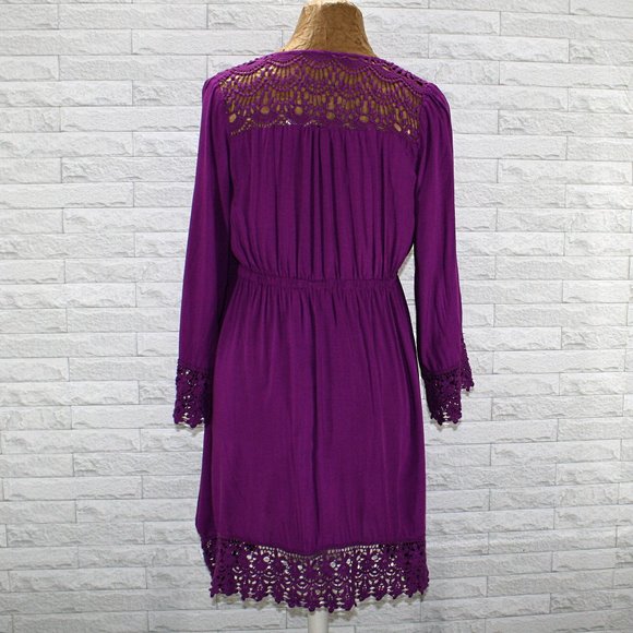 CHARMING CHARLIE Tunic Top Boho Lace Fringe Oversized Cotton Purple Large - Picture 5 of 12